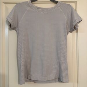 Athleta Light Gray Striped Short Sleeve Tee